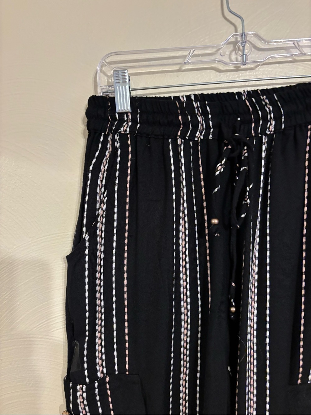 Angie Black Striped Rayon Cargo Jogger Pants Boho Size M - Picture 6 of 9